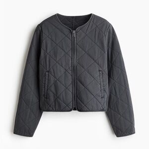 H&M Quilted Zip-Front Jacket in Charcoal Gray